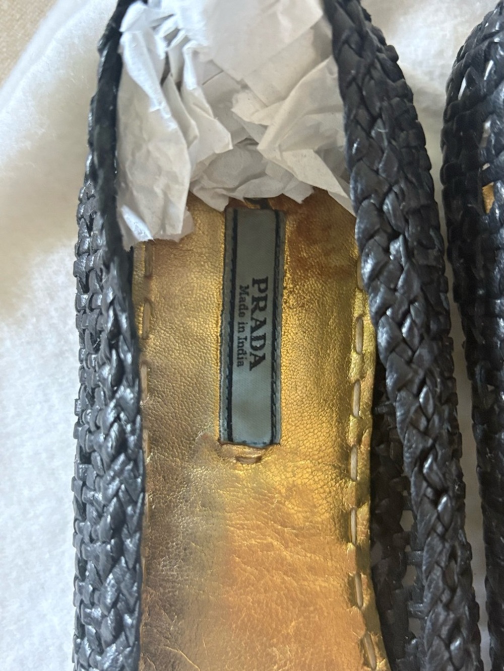 Prada Black Woven Leather Ballet Flats with Gold Insole - Picture 5 of 8